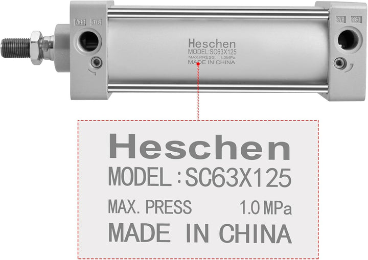 Heschen Pneumatischer Standard-Luftdruckzylinder, SC 63-125, PT3/8 Anschluss, 63mm Bohrung, 125mm Hu