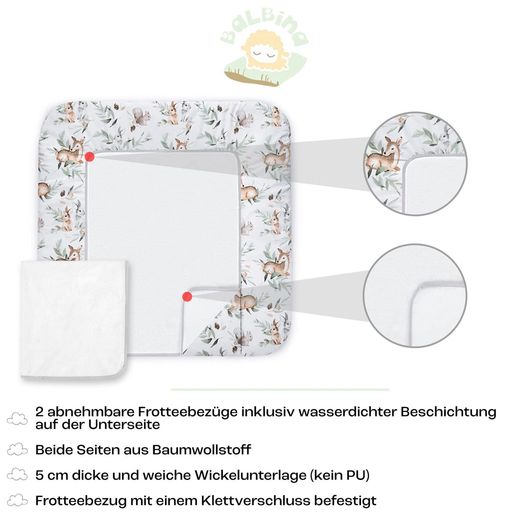 Balbina Wickeltischauflage Baumwolle, Waschbare Unterlage zum Wickeln, Wickelauflage mit Austauschba