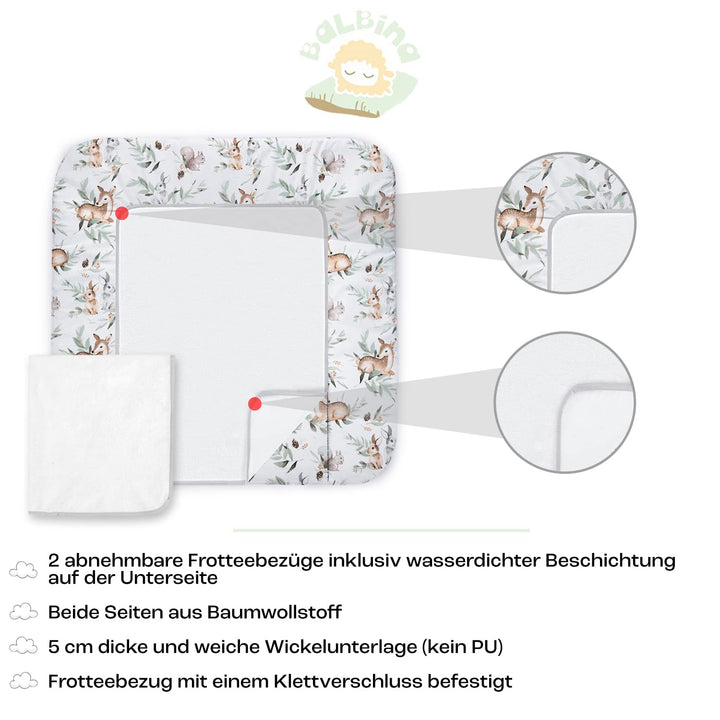 Balbina Wickeltischauflage Baumwolle, Waschbare Unterlage zum Wickeln, Wickelauflage mit Austauschba