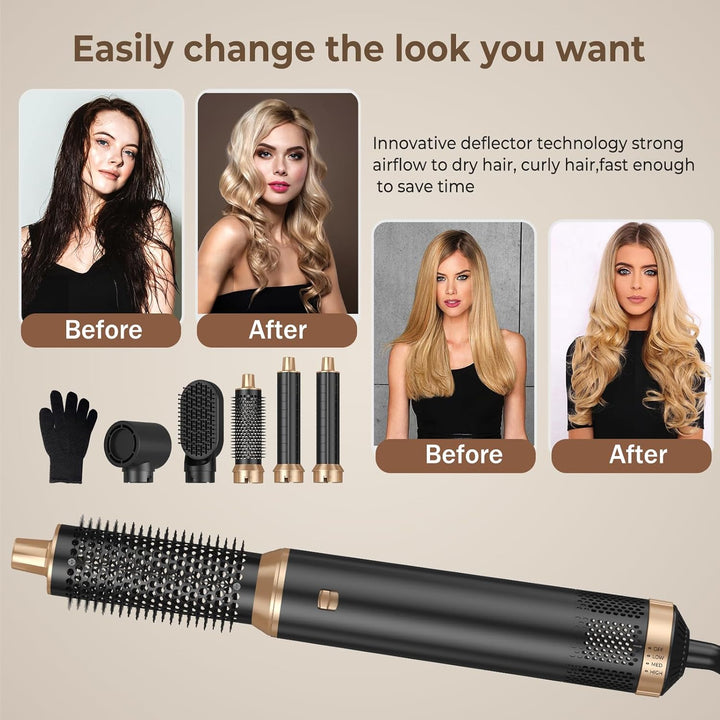 Hairstyler 5 in 1 Airbrush Haarstyler | Pro Air Styler Set - 1000W Rundbürstenföhn, Air Curler, Warm