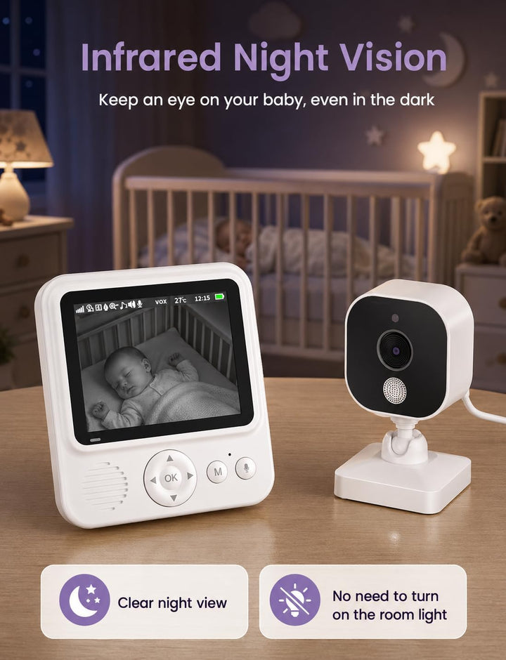 BURNNOVE Babyphone mit Kamera ohne WLAN, 2,8 Zoll IPS 720P, 96H VOX | Split Screen, Bewegungserkennu