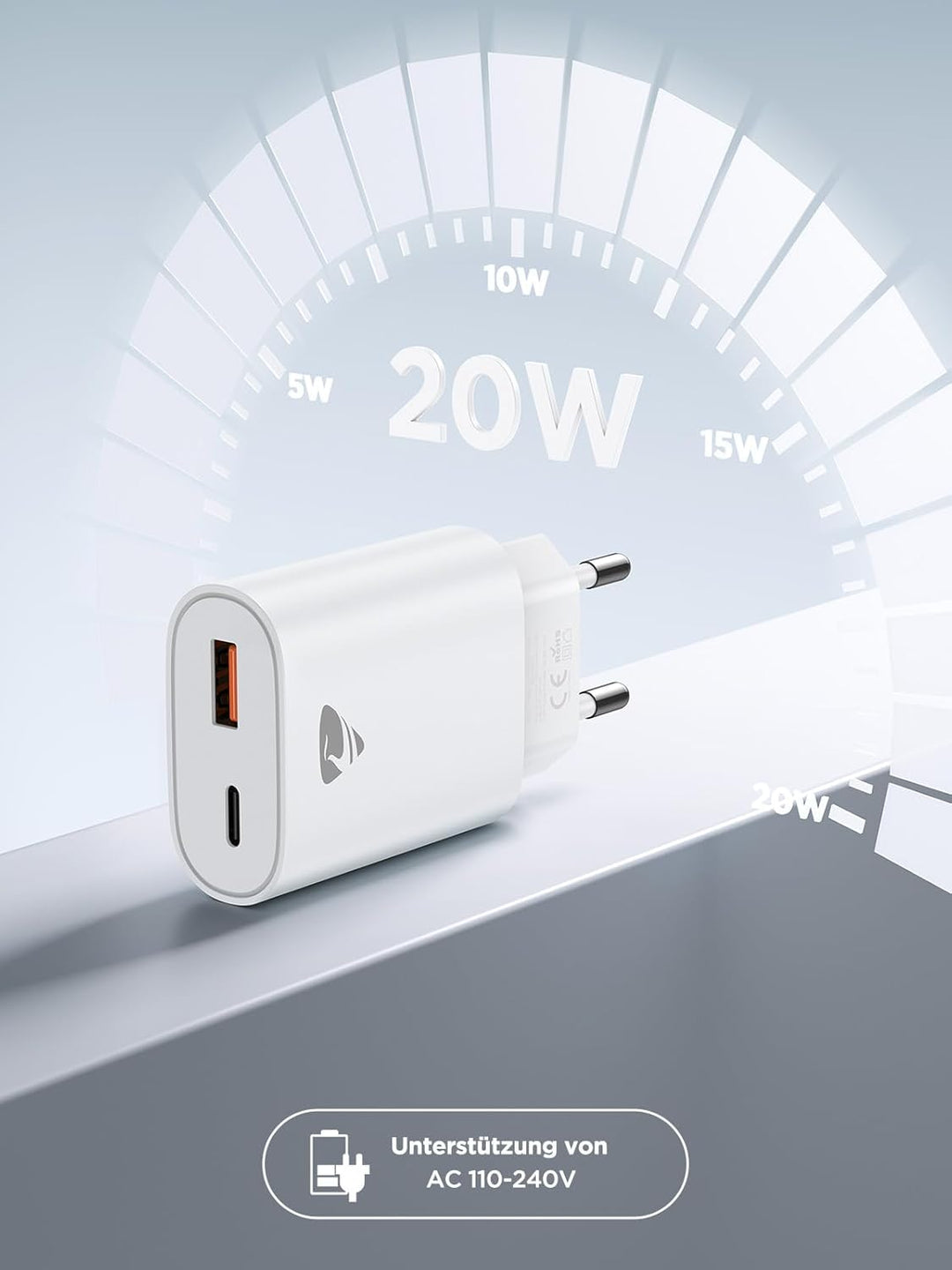 USB C Ladegerät, 2er Pack 20W Schnellladegerät mit 2-Fach USB Stecker (USB-C & USB-A), Handy Ladeger