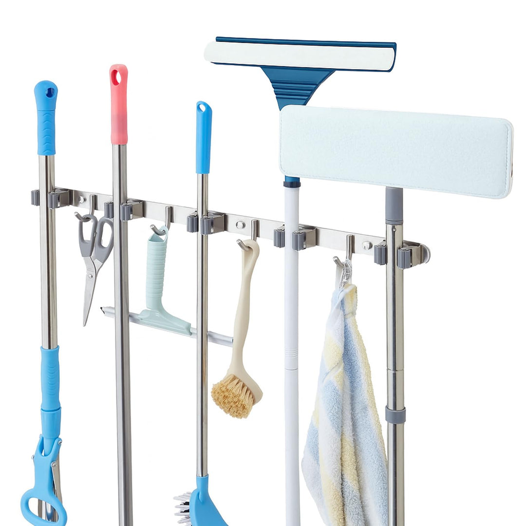 Stahlia Besenhalterung Wand Edelstahl Gerätehalter 4 Haken + 5 Halter gebürstet schraubbar & selbstk