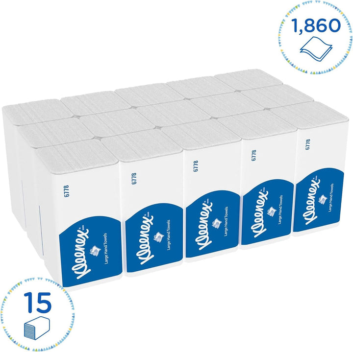 Kleenex Ultra grosse Papierhandtücher mit Interfold Faltung 6778 – 2-lagige Papiertücher mit V-Faltu