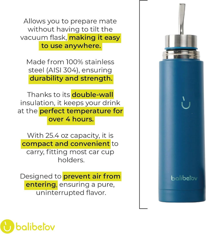 BALIBETOV 750 ml Selbstbedienende Yerba Mate Flasche – Auto-Cebante Mate-Becher – Doppelwandig Vakuu