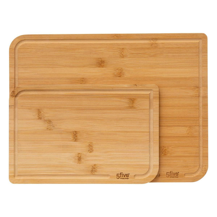 5five – Set mit 2 Bambus-Schneidebrettern – 35 x 25 cm und 22 x 15 cm, mit Nut – Küchenutensil