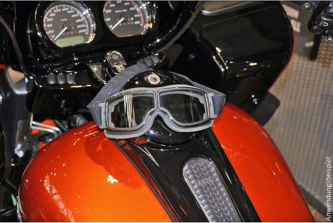 PiWear Nevada klar selbsttönend | retro Motorradbrille für Brillenträger Überbrille Schutzbrille für