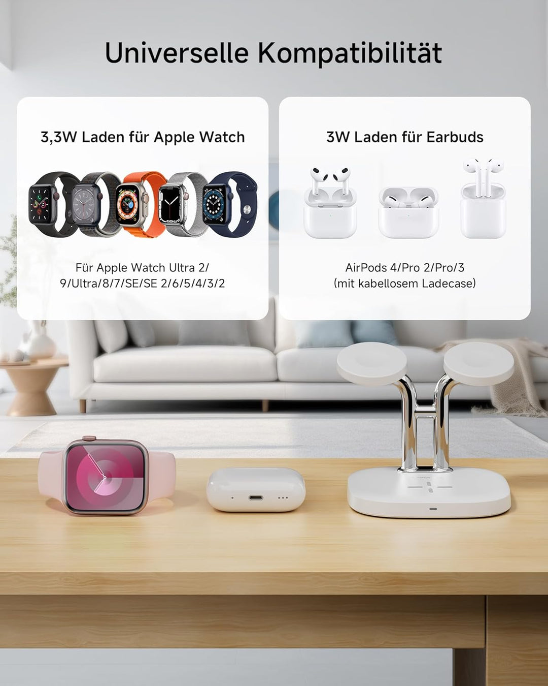 SwanScout Doppel Watch Ladestation für Apple Watch 11, SwanScout 704A, 3.3W Schnell Ladestation Komp
