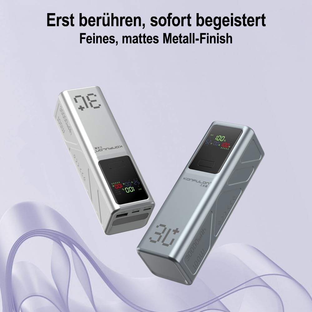 Powerbank 30000mAh – 100W Schnellladefunktion, 3 Ausgänge (2× USB-C & 1× USB-A), LED-Display – Für S