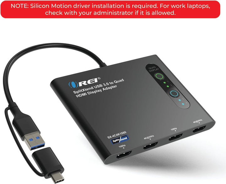 OREI SplitExtend HDMI-Splitter, erweitertes Display für Quad-Monitor, Multi-Monitor-Anzeige, 5 Separ