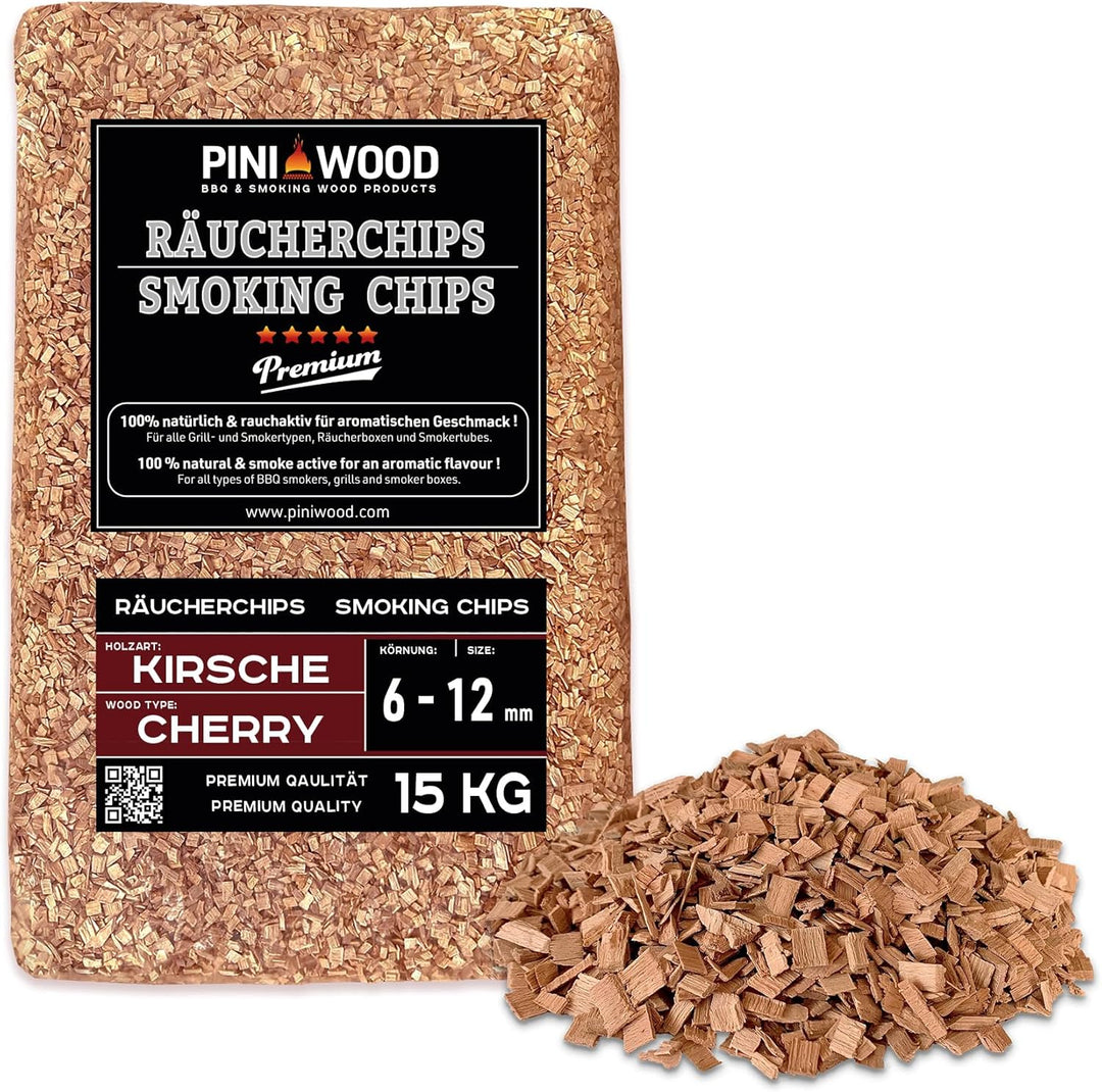 PINI 15 Kg Räucherchips Kirsche 6-12 mm Smoking Chips Räucherspäne