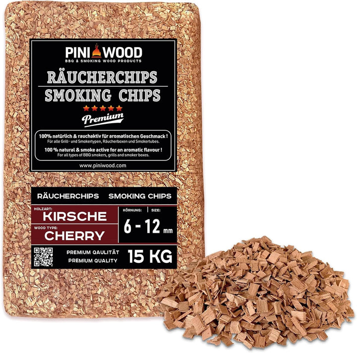 PINI 15 Kg Räucherchips Kirsche 6-12 mm Smoking Chips Räucherspäne