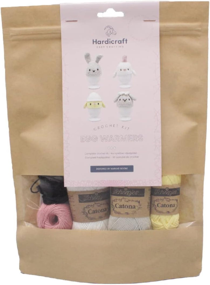 HardiCraft Häkelset Amigurumi Eierwärmer Set 4-TLG mit Baumwollgarn und Füllmaterial, ca. 7cm, HC-40