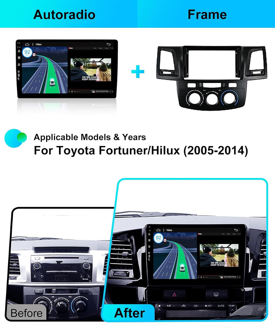 Android 15 IPS Autoradio Passt für Toyota Fortuner Hilux (2005-2007) - Eingebautes CarPlay Android A