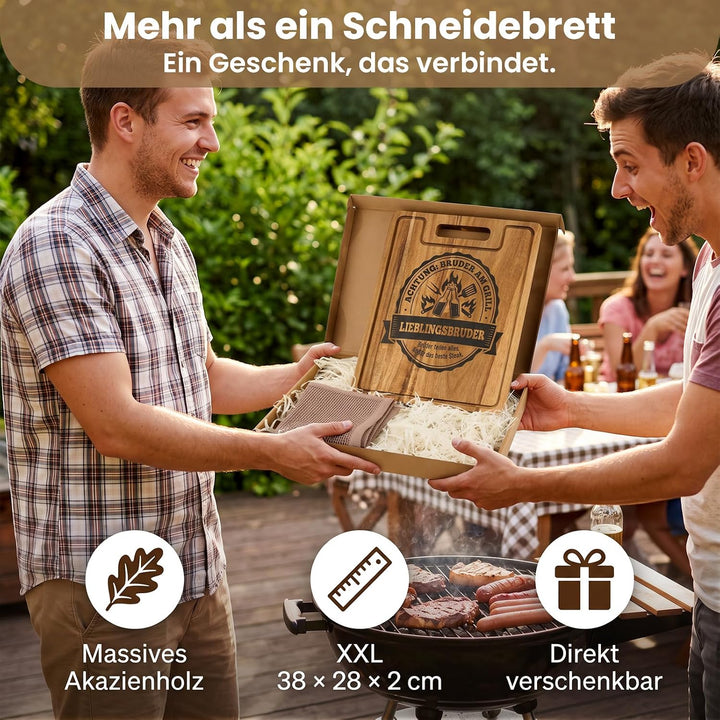 Geschenk für Bruder, XXL Akazienholz Schneidebrett mit Gravur Spruch | Geburtstagsgeschenk für Männe