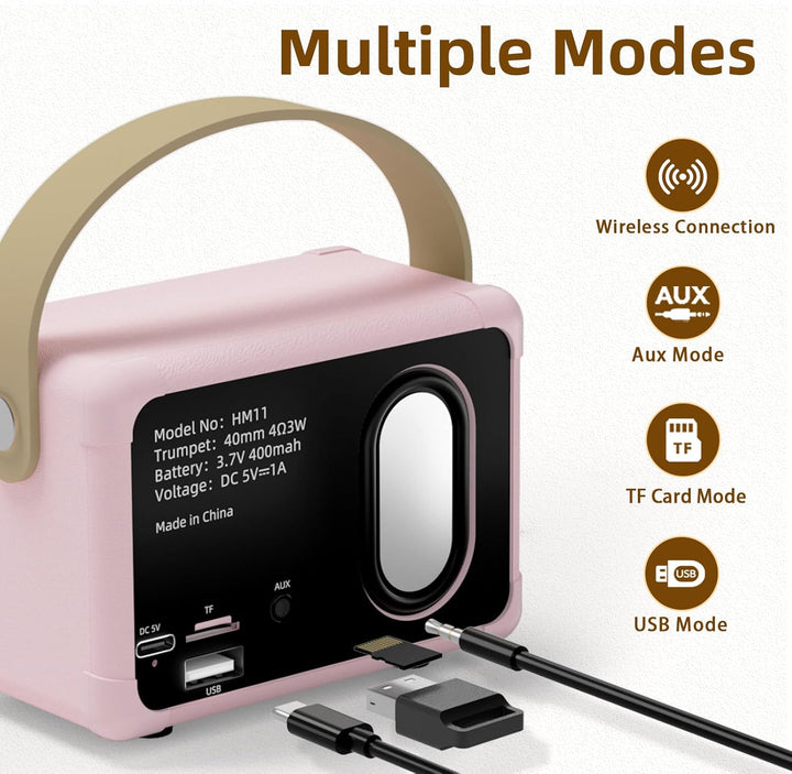 Bluetooth Lautsprecher Klein Retro Tragbarer Party-Lautsprecher für drinnen und draussen Kawaii Deko