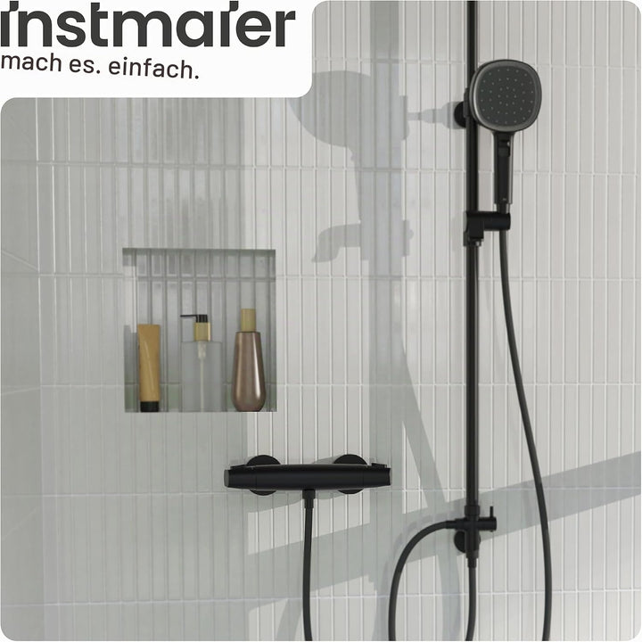 instmaier Beatrice | Duscharmatur mit Thermostat | Schwarz matt | Duschthermostat für Badewanne und