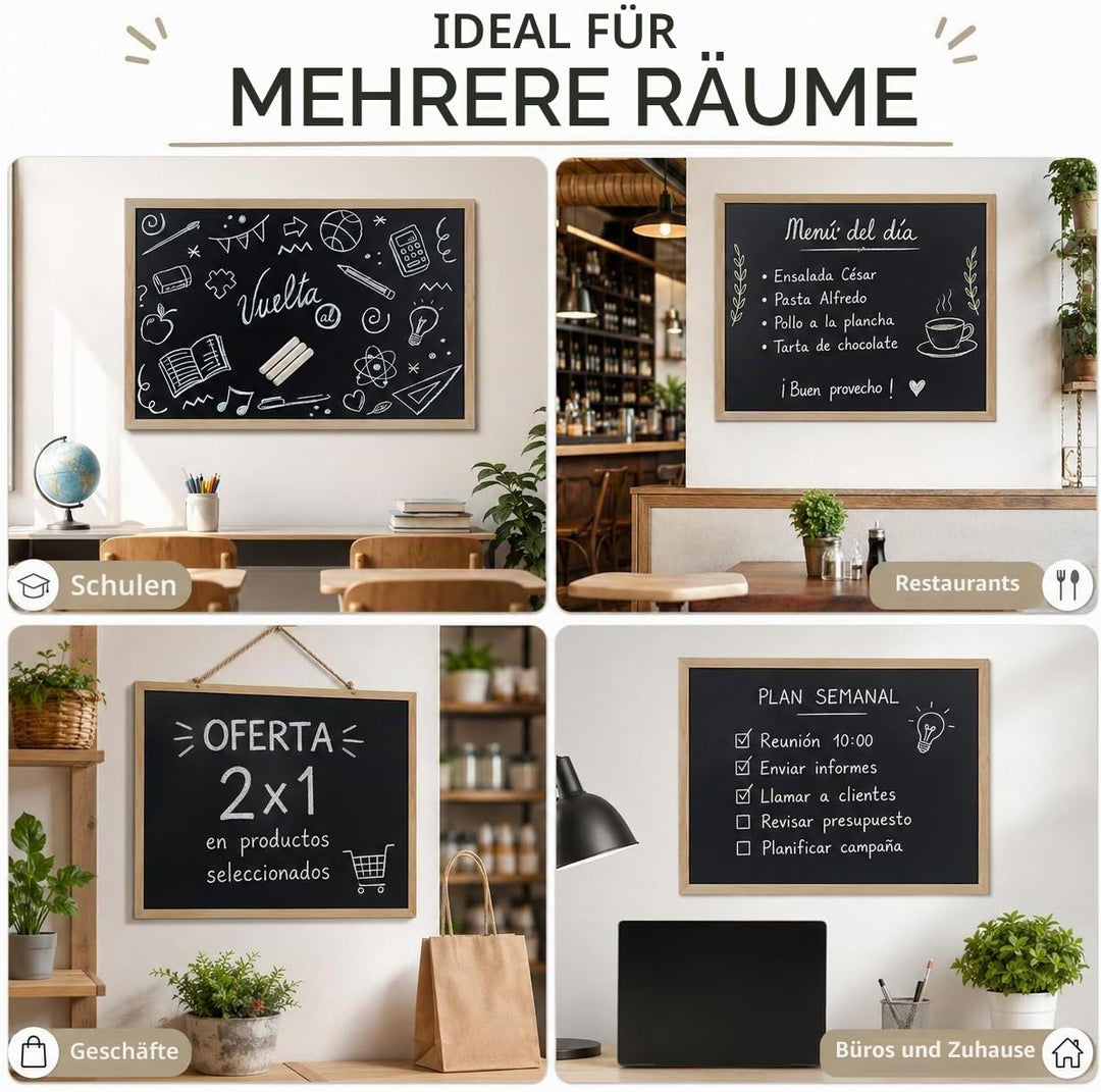 40x60cm Blackboard mit Holzrahmen, Kreidetafel Löschbar, Schwarze Tafel Zur Verwendung mit Tiza und