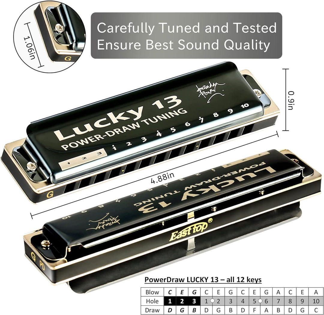 East top Lucky 13 Bass Plus Blues Harmonica 13 Holes Diatonic Harp Mouth Organ Professional Musical