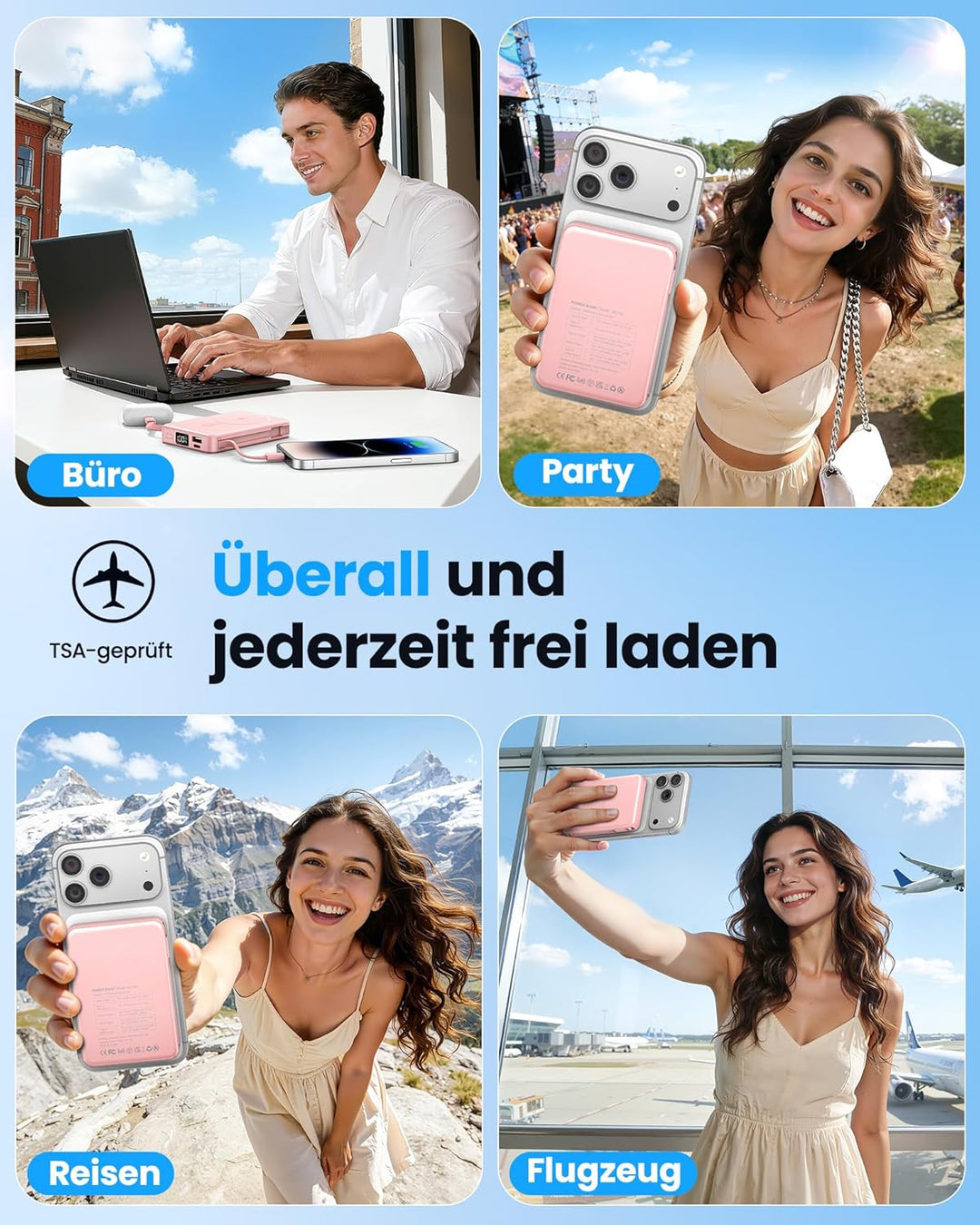 Magsaf Power Bank 10000mAh, Wireless Magnetische Powerbank Schnelles Laden mit LED-Display Mini powe