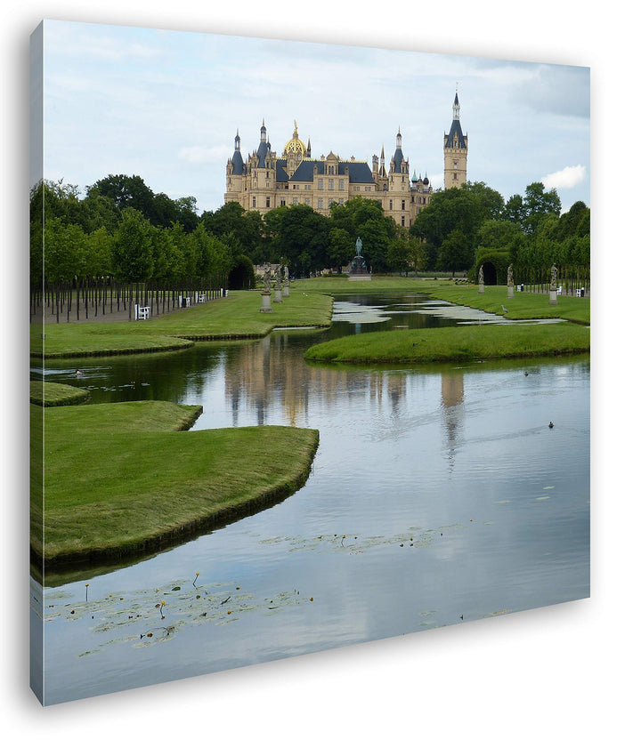 deyoli Schweriner Schloss in Mecklenburg im Format: 60x60 als Leinwandbild, Motiv fertig gerahmt auf
