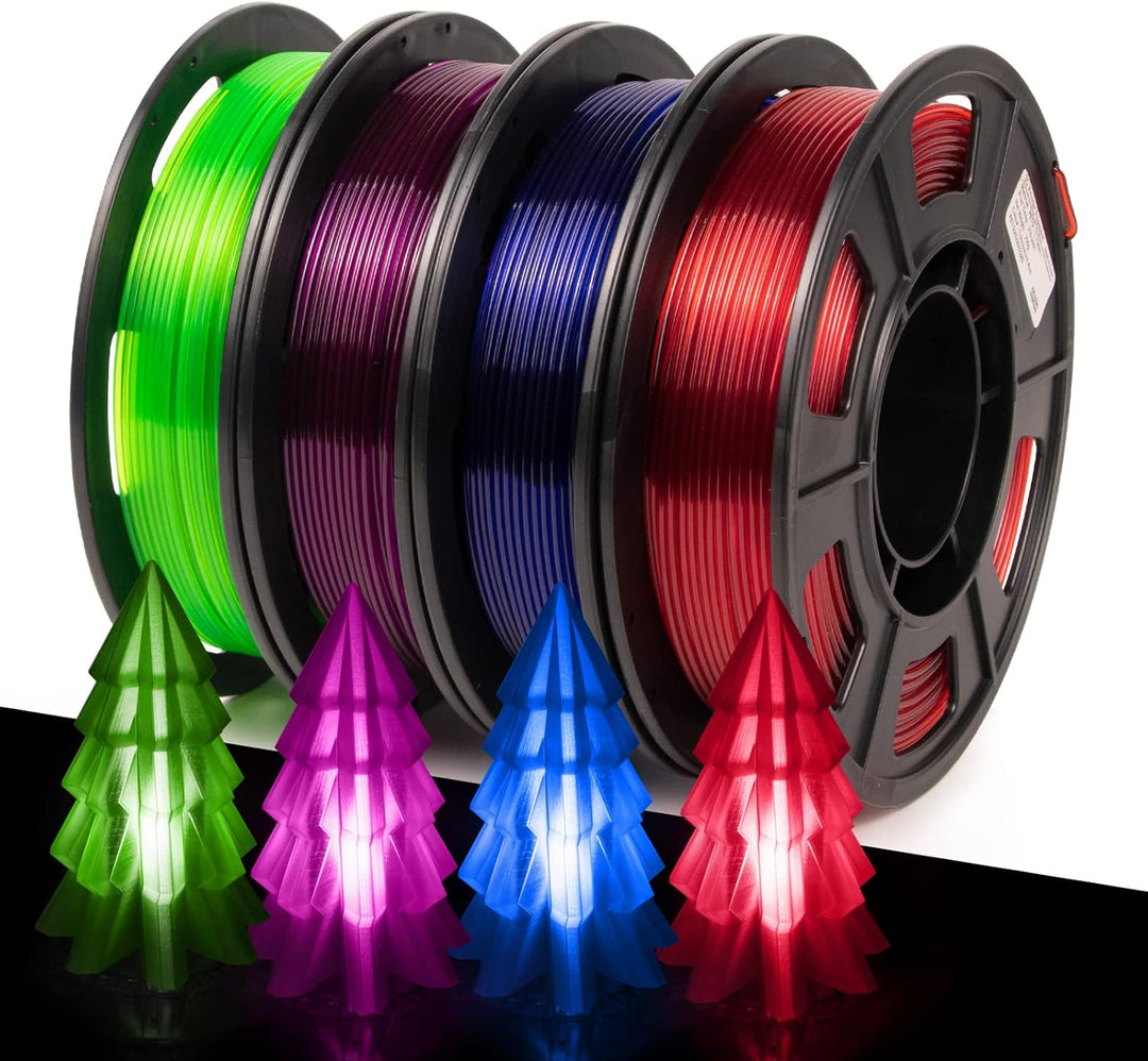 IEMAI PETG Filament 1.75mm, Transparent PETG Rot/Blau/Violett/Fluoreszierendes Grün, 4 x 250g Spule,