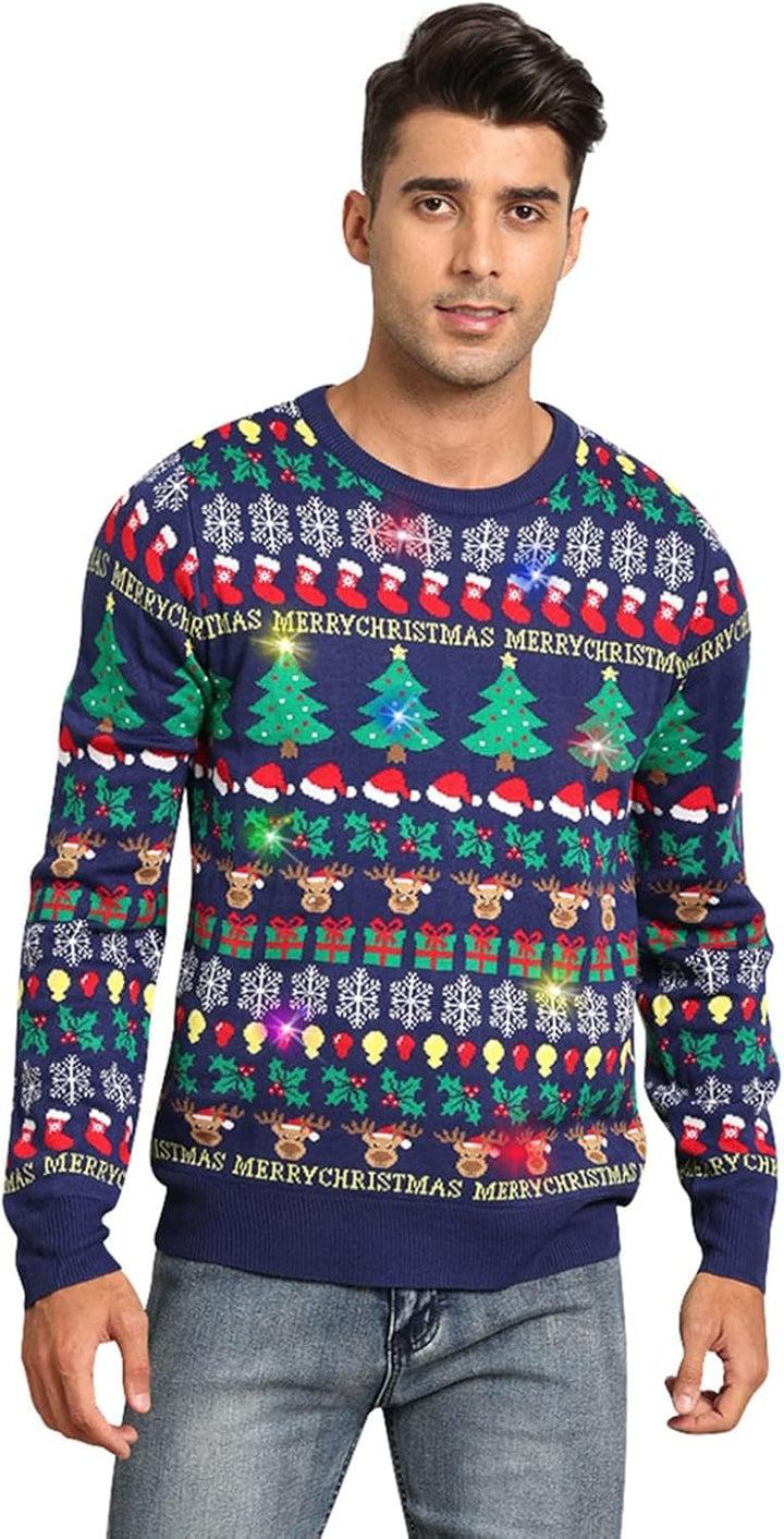 Belovecol Unisex Weihnachtspullover LED Ugly Christmas Sweater Pullover Langarm Strickpullover