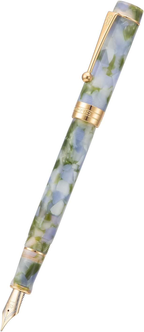 Lanxivi Jinhao Classic Füllfederhalter Blau Grün Zelluloid, feine Feder mit Konverter und Stiftetui-