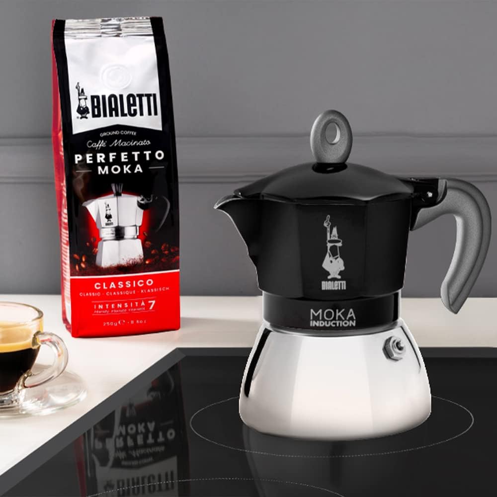 Bialetti - Moka Induction, Moka-Kanne, Geeignet für Alle Herdarten, 2 Tassen Espresso (100ml), Schwa