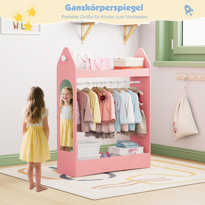 KEEPREAPER Kleiderständer Kinder Garderobenständer mit Ablagen, Spiegel und Haken Kleiderstange Gard
