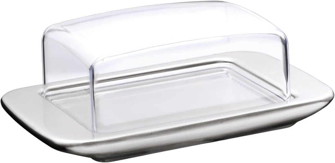 WMF loft Brunch Butterdose Edelstahl 11,5 x 16,8 cm, mit Kunststoffhaube, Cromargan Edelstahl mattie