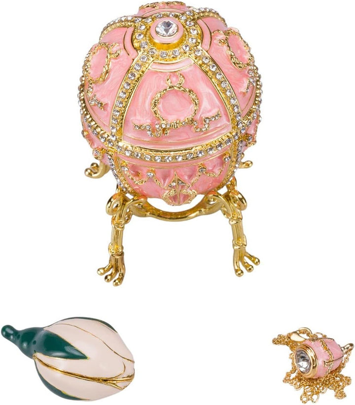 Fabergé-Stil Ei/Schmuckkästchen Rosenknospe mit Blume 9,5 cm rosa