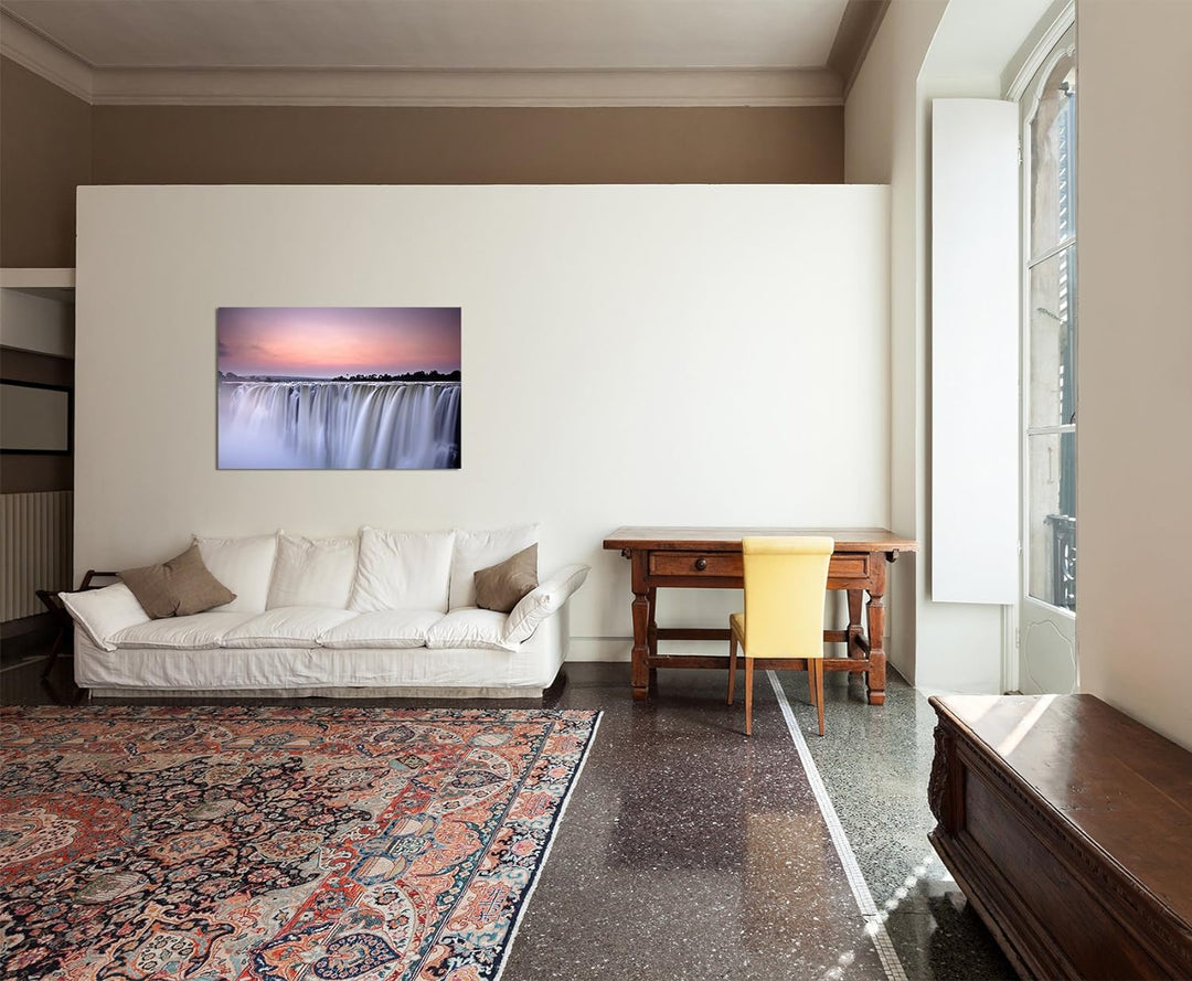 Paul Sinus Art 120x80cm - WANDBILD Wasserfall Morgenlicht Morgenrot - Leinwandbild auf Keilrahmen mo