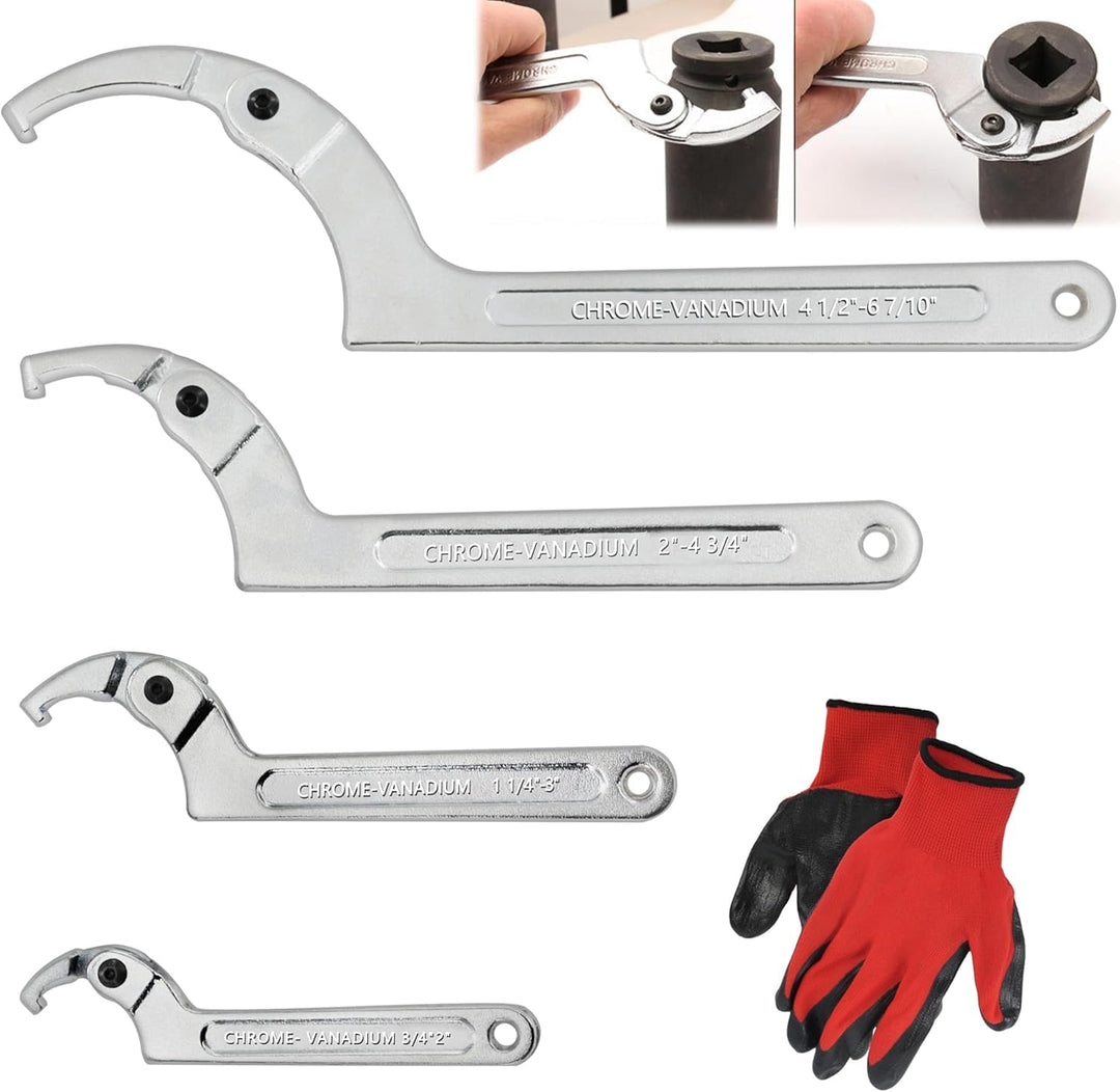Poweka C Verstellbar Hakenschlüssel 4 Stück Schraubenschlüssel Enthält 3/4-2", 1 1/4-3", 2-4 3/4", 4