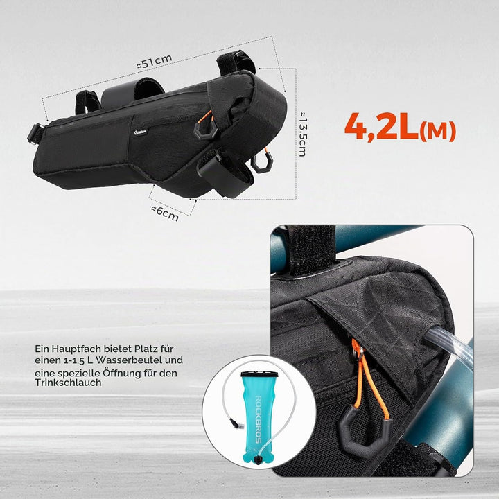 Fahrrad Rahmentasche Fahrradtasche, wasserdichte Fahrradtasche unter dem Schlauch, 4,2L mit Aussenta