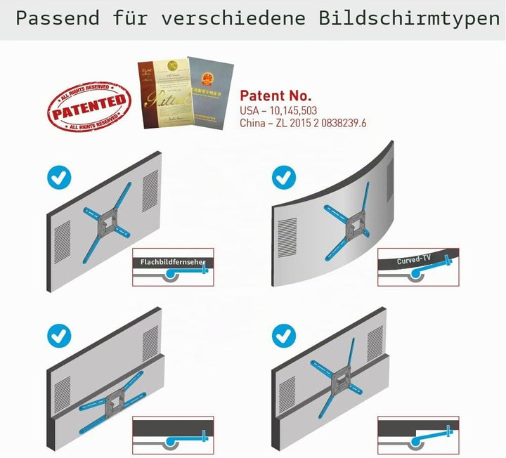 Barkan 53.5cm Lange TV Wandhalterung, 13-65 Zoll Schwenkbar/Neigbar/Vollbewegung luxuriösen TV Halte
