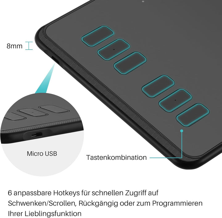 HUION INSPIROY H640P 8192 Pressure Sensitivity Graphic Tablet with Battery-Free Pen and 6 Adjustable