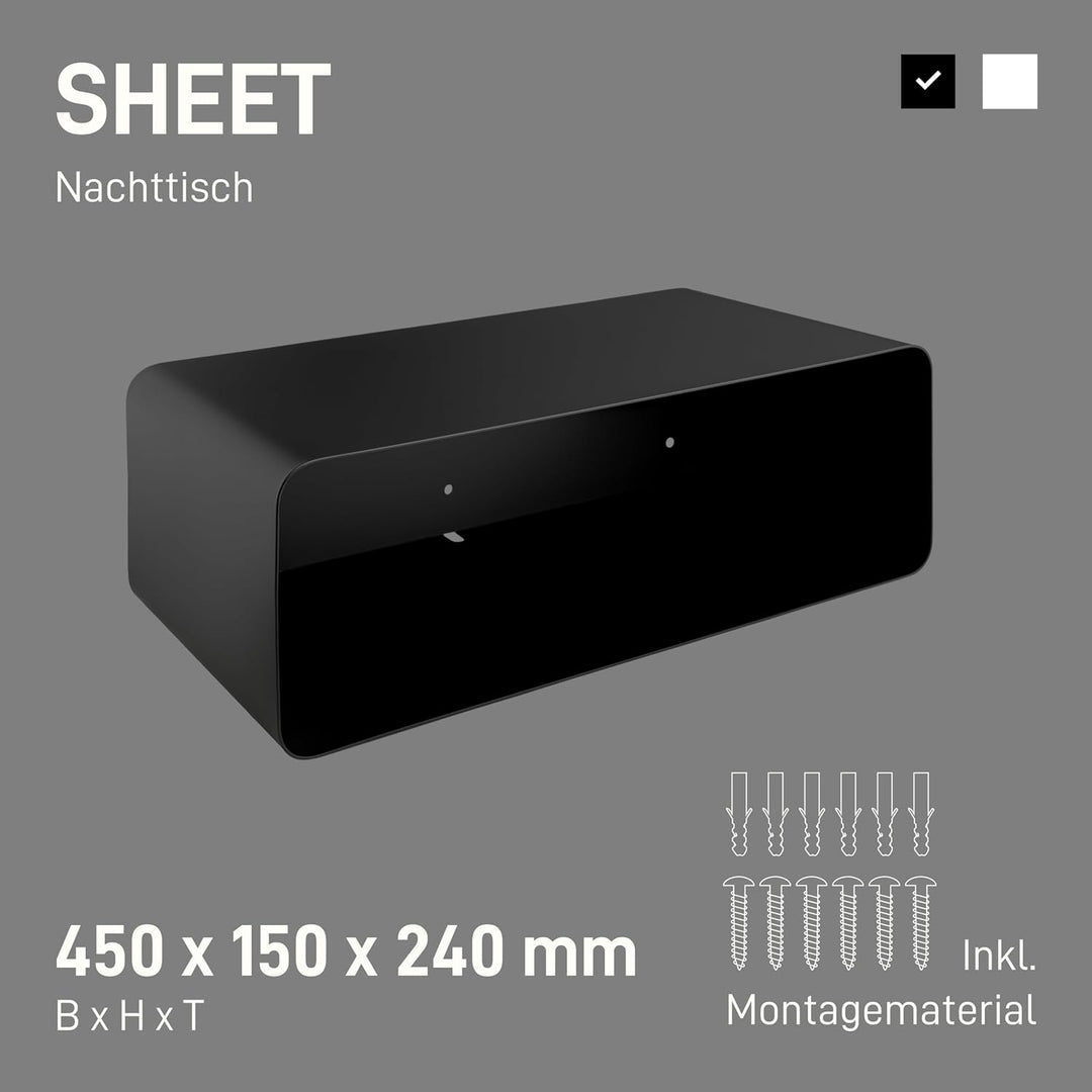 Natural Goods Berlin 1x Nachttisch Sheet - Schwarz Metall 45 x 24 x 15 cm - Hängender Nachttisch sch