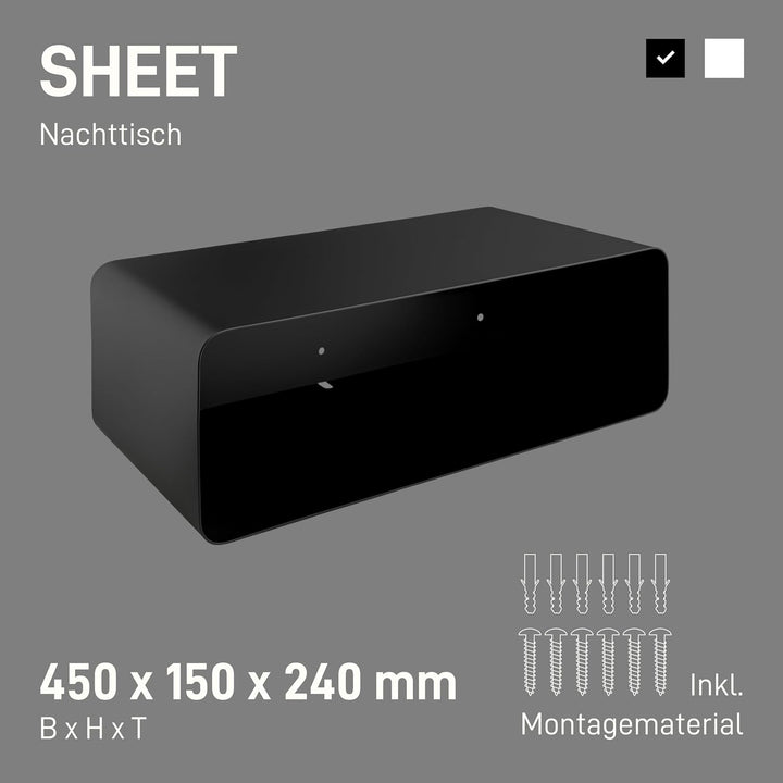 Natural Goods Berlin 1x Nachttisch Sheet - Schwarz Metall 45 x 24 x 15 cm - Hängender Nachttisch sch