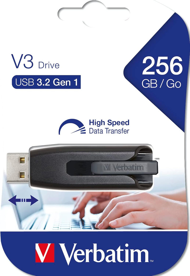 Verbatim Store 'n' Go V3 USB-Stick, USB-3.2 Gen 1, 256GB, Speicherstick mit Schiebemechanismus, USB-