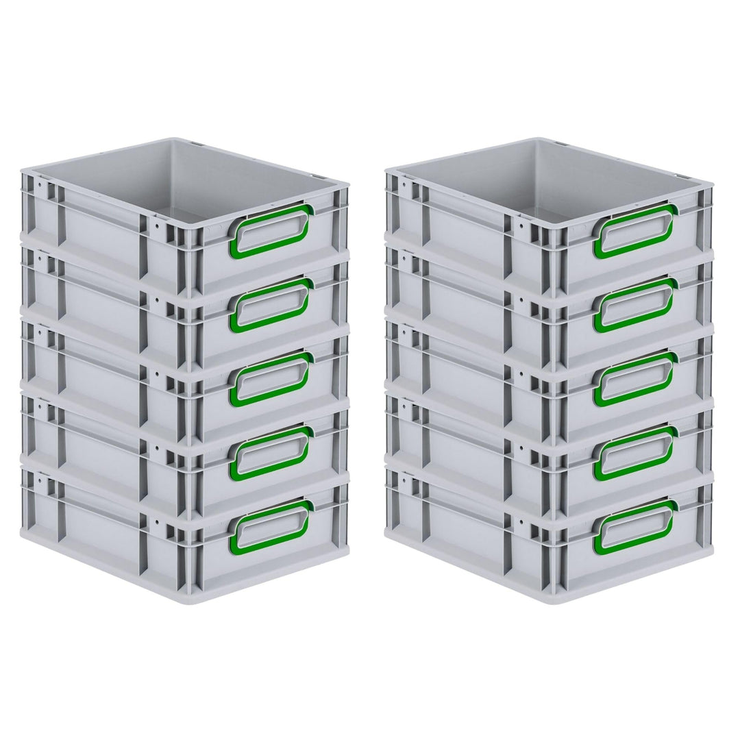 Mega Deal | 10x Proregal Eurobox NextGen Color | HxBxT 12x30x40cm | Griffe grün geschlossen | Glatte