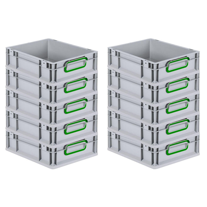 Mega Deal | 10x Proregal Eurobox NextGen Color | HxBxT 12x30x40cm | Griffe grün geschlossen | Glatte