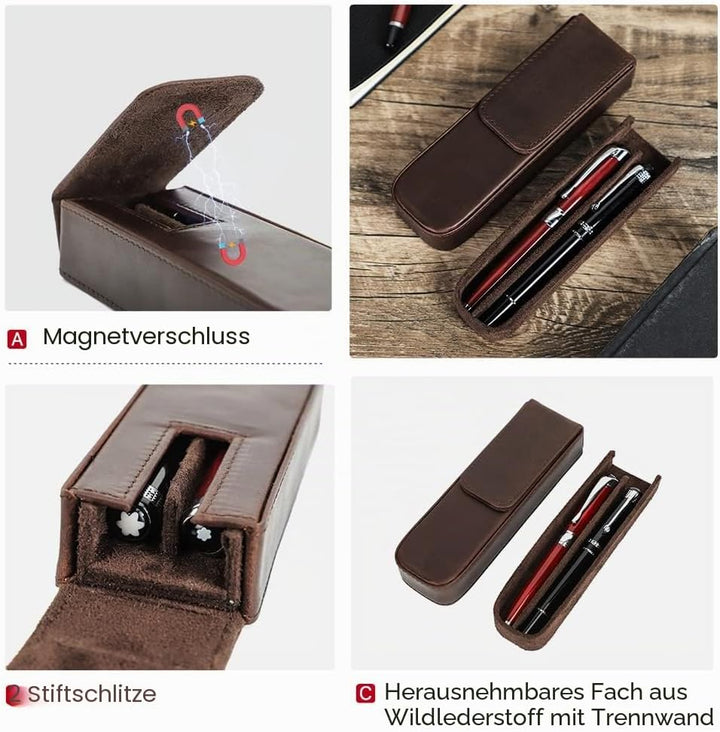 Contacts Herren Echtes Leder Stiftetui, Vintage 2 Stifthalter, Stift Schutzhülle für Reisen, Elegant