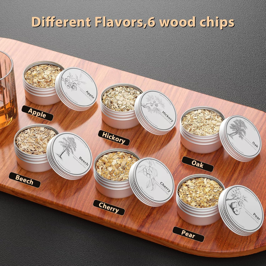 Electric Whisky Smoker Set, Cocktail Smoker Kit mit 6 Holzspänen, Whiskey Smoker Kit Mit Eingebautem