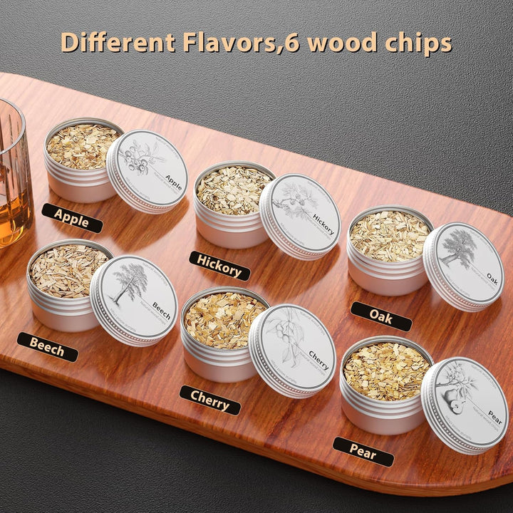 Electric Whisky Smoker Set, Cocktail Smoker Kit mit 6 Holzspänen, Whiskey Smoker Kit Mit Eingebautem
