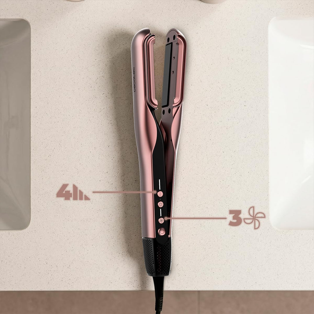 Cecotec Haarglätter AirLisse 2in1 ForceDry Duo Schwarz. Doppelheizplatte, 2 Zubehörteile, 1000 W, 11