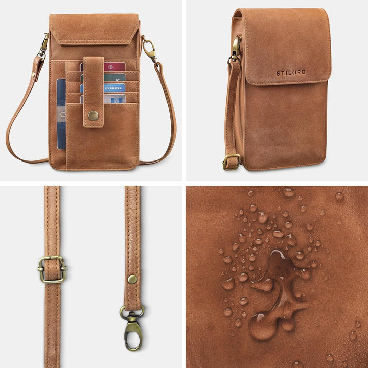 STILORD "Imola Echtleder Handytasche 7 Zoll Damen Herren Vintage Umhängetasche Brustbeutel Leder Dam