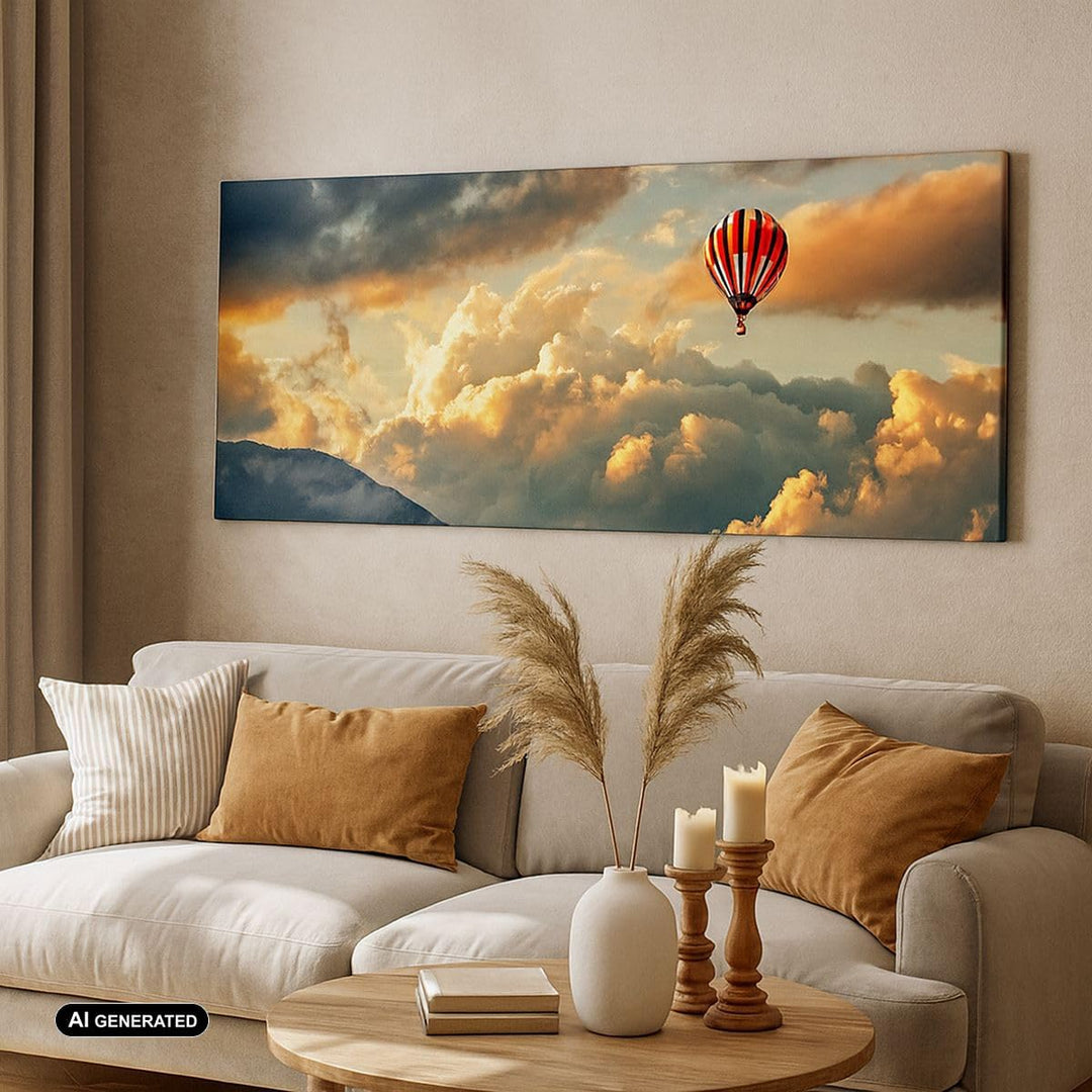 Wandbilder Dekoration Wohnzimmer Wolken Ballon Flug Panorama Bilder auf Leinwand 120x50cm Leinwandbi