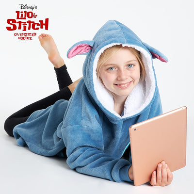 Disney Stitch Kapuzenpullover Mädchen, Übergrosse Hoodie Decke Kinder mit Sherpa-Kapuze und Kängurut