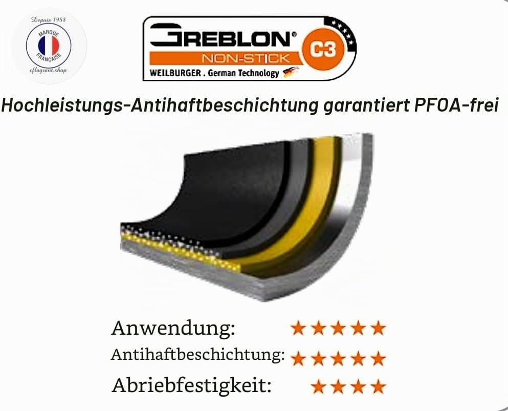 Cflagrant® Grosse Crêpe-Pfanne 32 cm Crêpe-Pfanne in Steinoptik, für alle Herdarten geeignet, auch I